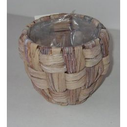 Pflanzkübel aus Wasserhyacinthe, rund, weiß gewaschen, 13cm, 1 Stück