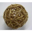 Rattanball , 7,5cm, Glitter gold, 1 Stück