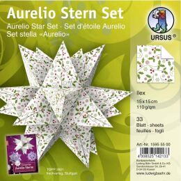 Ursus Aurelio Stern Set Ilex weiß / rot / grün 15 x 15cm 110g, 33 Blat
