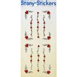 STONY Sticker Acryl Strassbordüre Herzen rot-rose, 1 Blatt