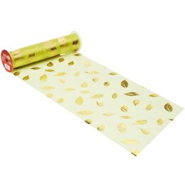 CREApop®  Deko Stoff Blätter grün gold  29cm x 15m, 1 Rolle