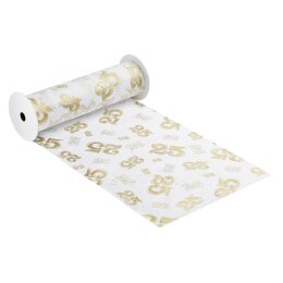 CREAweb®  Deko Stoff  "25" weiss gold  25cm x 15m, 1 Rolle