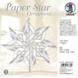 Ursus Paper Star Ornaments 3 silber/ silber  15 x 15cm 110g, 32Blatt
