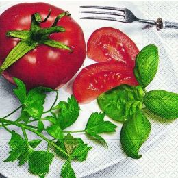 P+ D Serviette, Tomato & herbs, 3 lagig, 33x33cm, 1/4 Falz