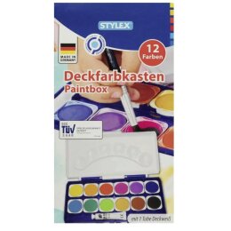 Stylex Deckfarbenkasten 12 Deckfarben, 1Stück